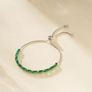Tennis Bracelet 14K White Gold Plated Adjustable CZ Bracelet Dainty Emerald Gift